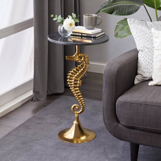 28" Gold Aluminum Coastal Accent Table